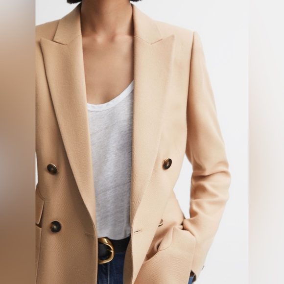 NWT $545 Reiss Double Breasted Twill Blazer in Light Camel - Picture 2 of 11